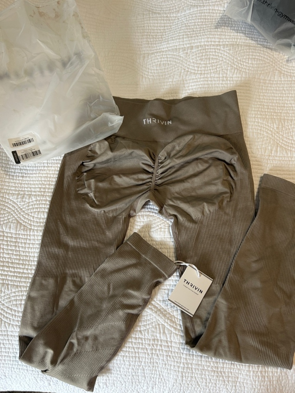 woman's  Thrivin High-Rise Ruched Leggings in Olive